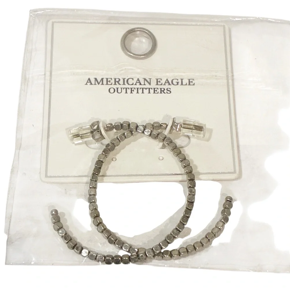 American Eagle Outfitters Silver Tone Beaded Hoop Earrings‎ NEW